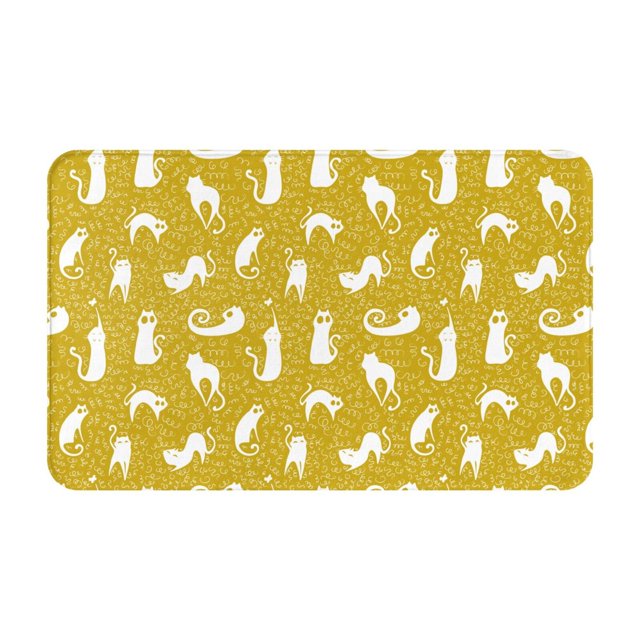 Abstract Cartoon Cat Yellow Bathroom Rugs Mat NonSlip Bath Mats for