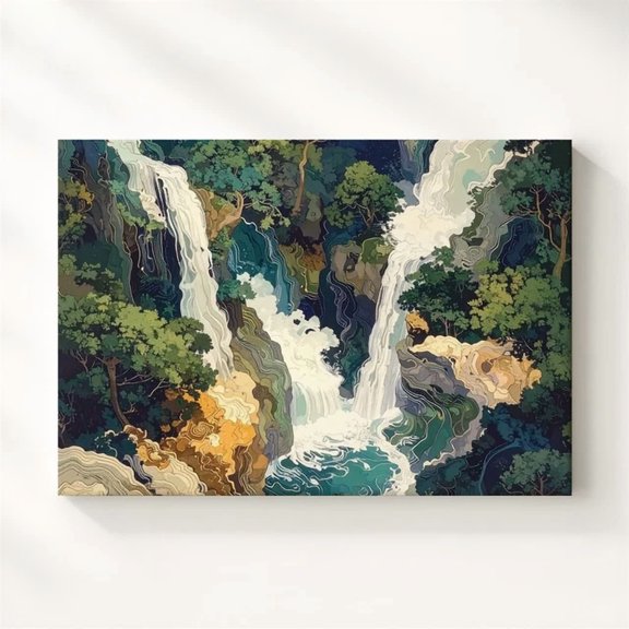 Abstract Cascade Poster Stylized Waterfall & Forest Flow Art