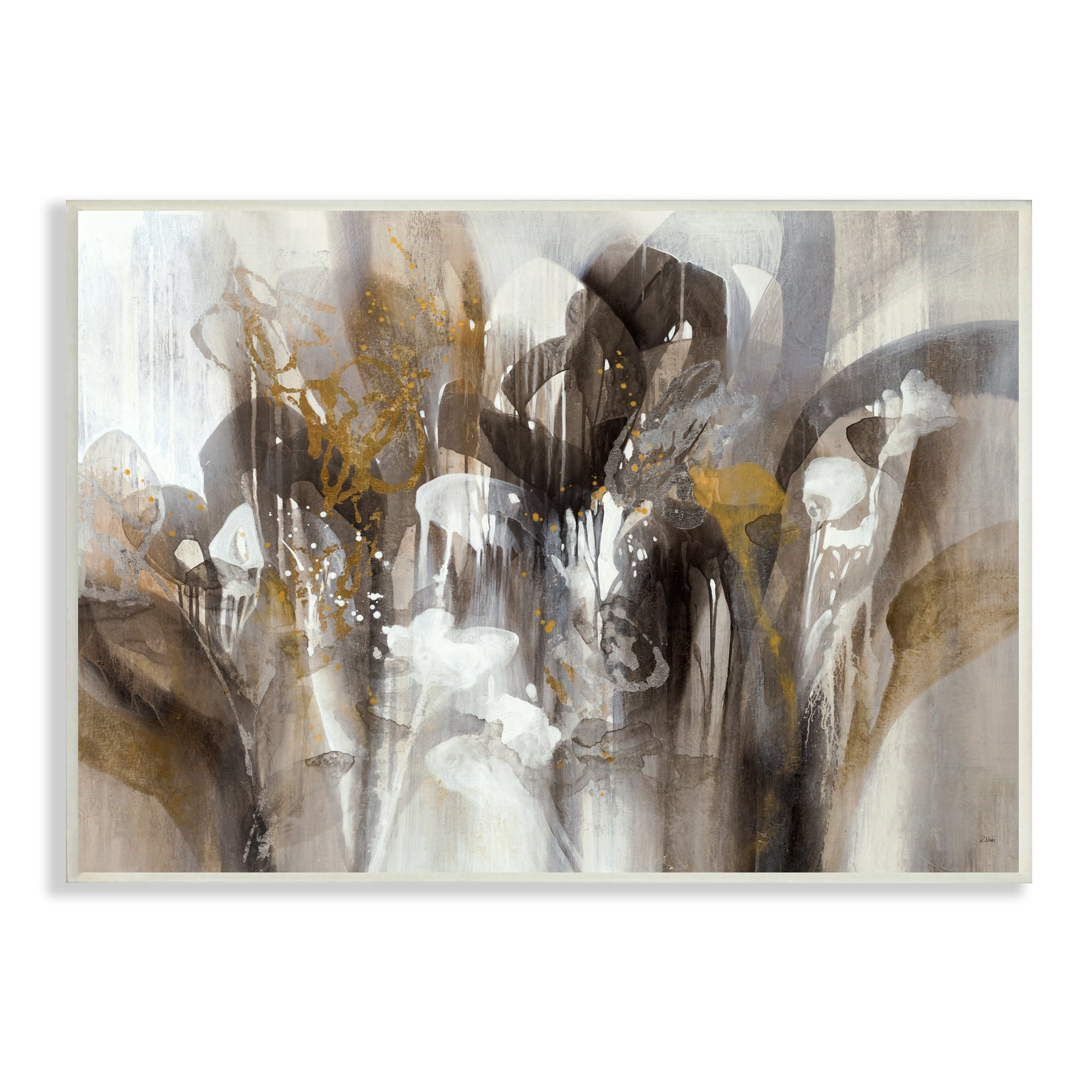 Abstract Cascading Shapes Modern Brown White Black 15 in x 10 in Framed Painting Art Print, by Stupell Home Décor