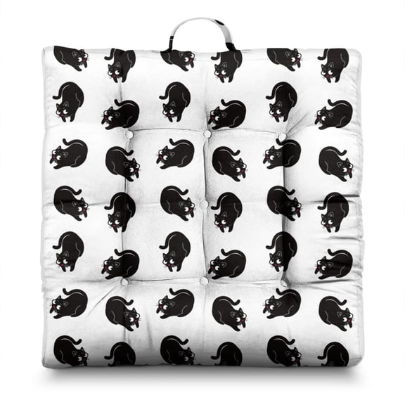 Abstract Cat Art Meditation Seat - Modern Cat Design Thick Floor Pillow - Ergonomic Support for Cross-Legged Sitting