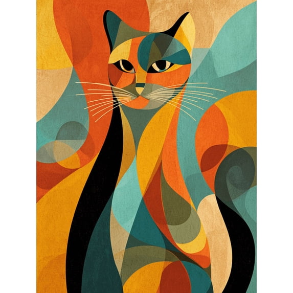Abstract Cat Canvas Wall Art Print for Living Room Bedroom Office Hallway Dining Room Decor