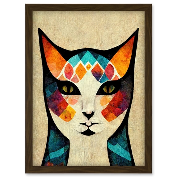 Abstract Cat Modern Nouveau Boho Illustration Artwork Framed Wall Art Print A4