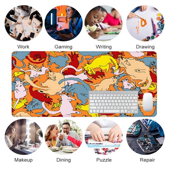 Abstract Cat Pattern Rubber Mouse Pad 31.5 x 11.82 inches - Colorful Artistic Design for Office and Home Use