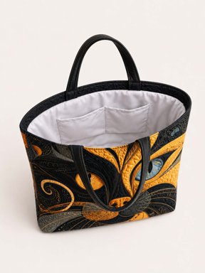 Abstract Cat Quilted Tote Bag, Artistic Cat Face Patchwork Shoulder Bag, Boho Cat Lover Handbag