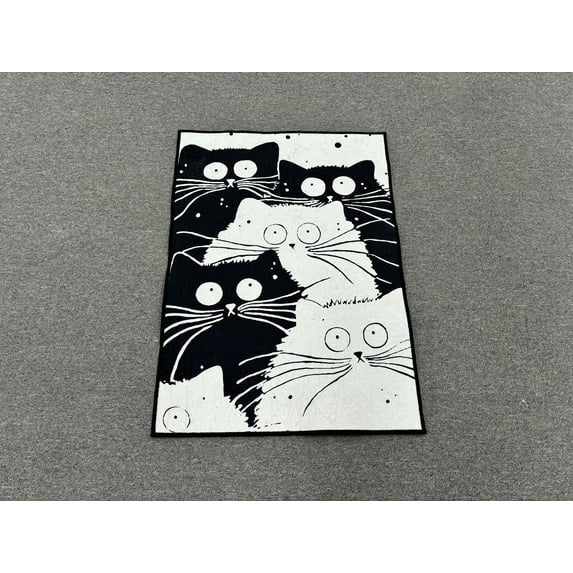 Abstract Cat Rug, Kitchen Rug, Front Door Rug, Abstract Cat Rug Bathroom Rug, Bath Rug, Cat Drawing Rugs, Animal Rugs, Black and White Rug, 2.6'x9.2' - 80x280 cm