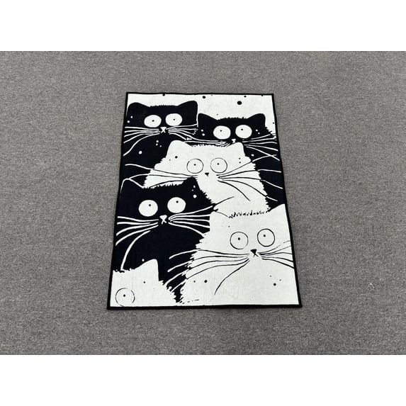 Abstract Cat Rug, Kitchen Rug, Front Door Rug, Abstract Cat Rug Bathroom Rug, Bath Rug, Cat Drawing Rugs, Animal Rugs, Black and White Rug, 2'x3' - 60x90 cm