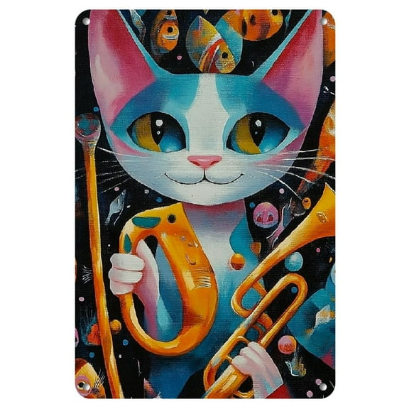 Abstract Cat Silhouette Wall Art, 8" x 12" Iron Sheet Painting in Pastel Tones - Modern Home Decor for Living Room or Bedroom, Unique Wall Hanging, Captivating Artwork