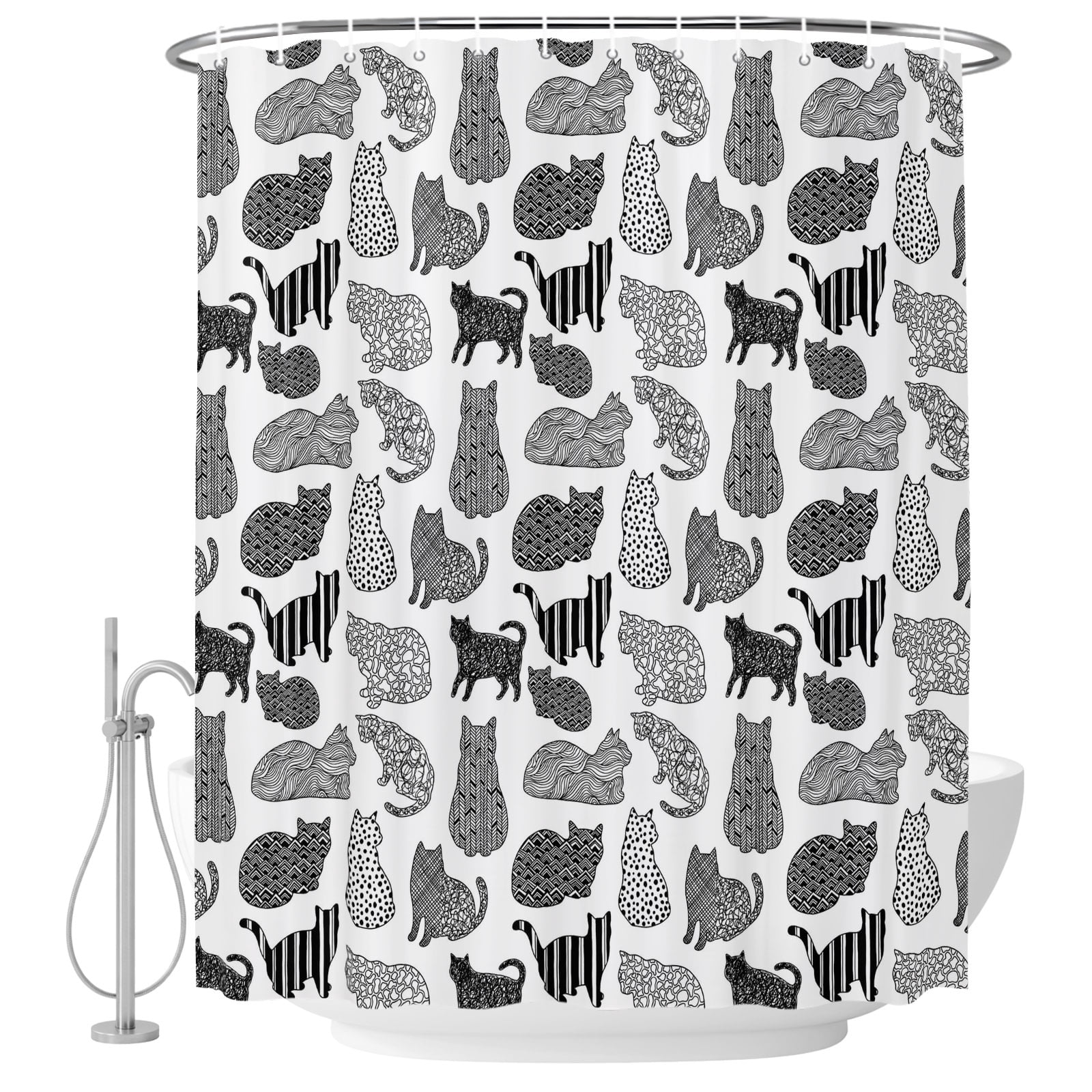 Abstract Cats Shower Curtain for Bathroom, Gray Black Striped Cat ...