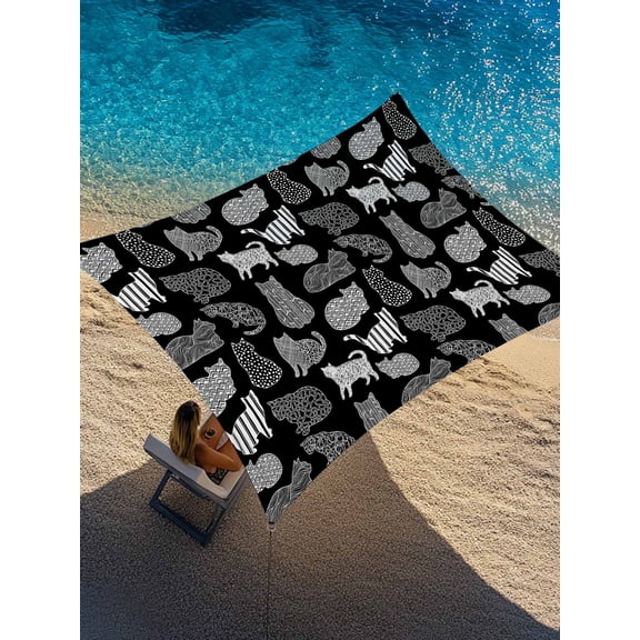 Abstract Cats Sun Shade Sail 8' x 10', Black Gray Striped Cat Modern Style Animal Rectangle Outdoor Sunshade Canopy, Waterproof UV Block Patio Covers for Garden Yard Beach