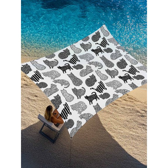 Abstract Cats Sun Shade Sail 8' x 10', Gray Black Striped Cat Animal Modern Style Rectangle Outdoor Sunshade Canopy, Waterproof UV Block Patio Covers for Garden Yard Beach