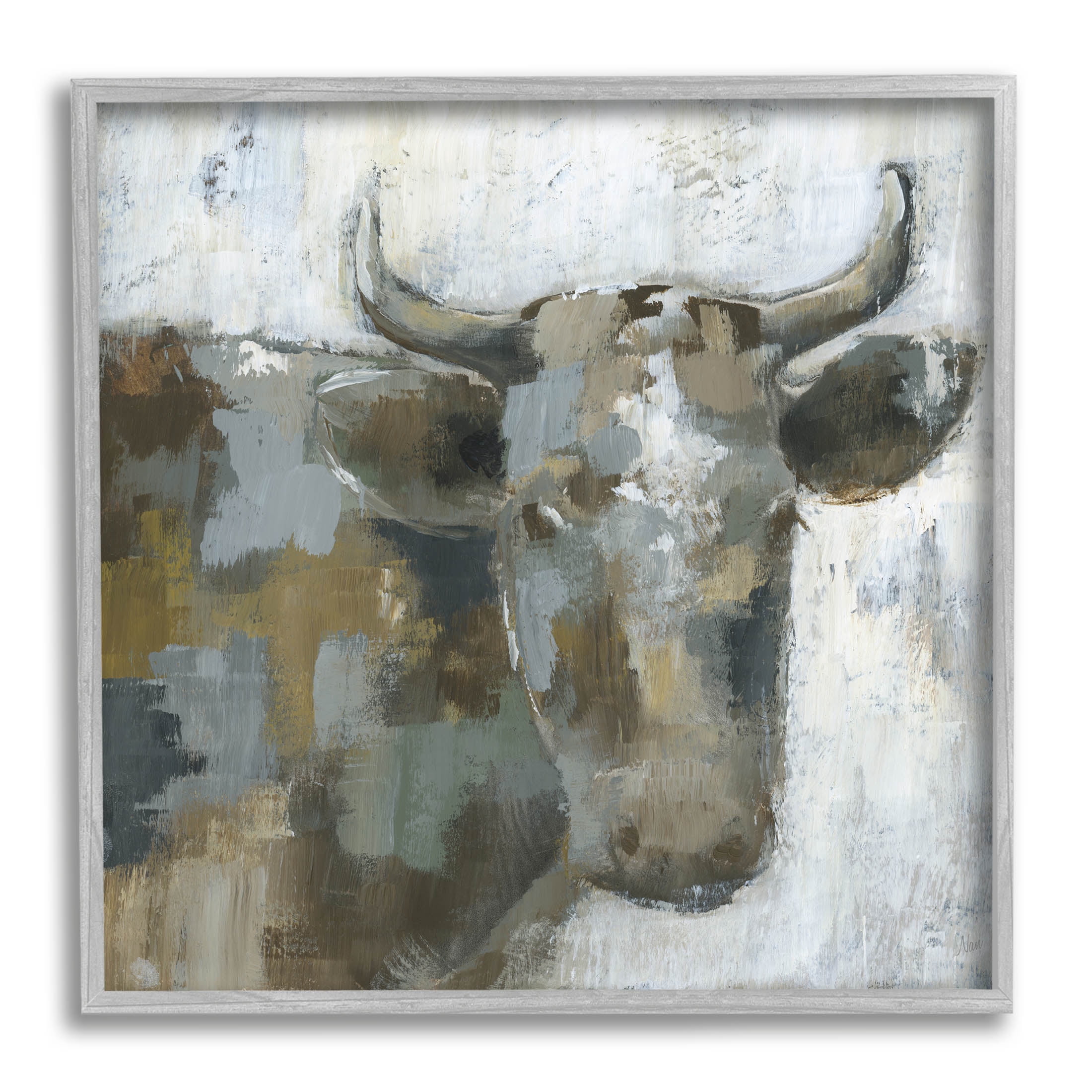 Abstract Cattle Farm Animal Animals & Insects Painting Gray Framed Art Print Wall Art