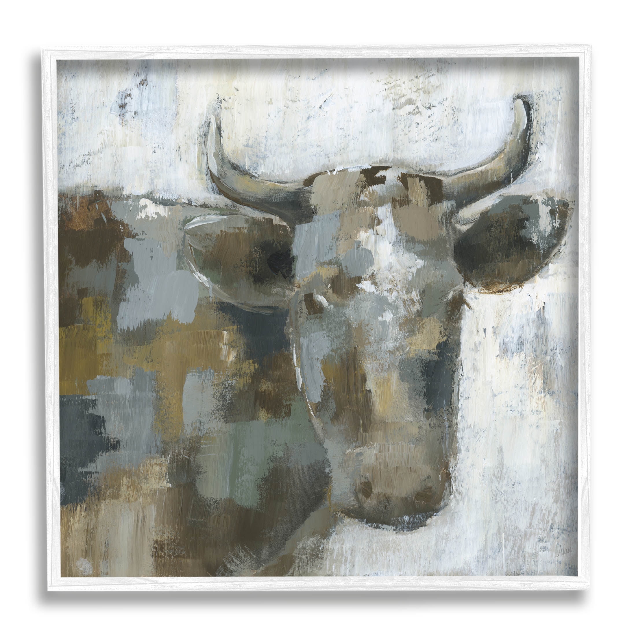 Abstract Cattle Farm Animal Animals & Insects Painting White Framed Art Print Wall Art