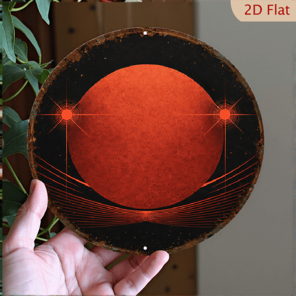 Abstract Celestial Metal Wall Art, Retro Space Planet Round Aluminum Decor, 8x8 Inch