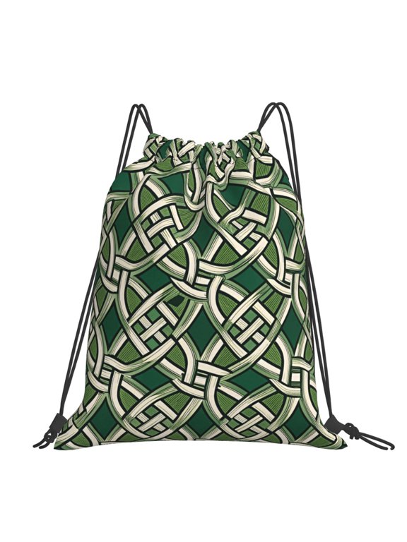 Abstract Celtic Knots Green Large Drawstring Backpack Casual Cinch Sack Bag Backpack for Sports Hiking Travel Gym