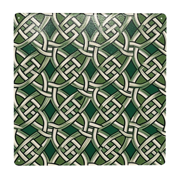 Abstract Celtic Knots Green Square Metal Sign 12x12 Inch Tin Sign Wall Decor Decorative Plaque for Bar, Cafe, Restaurant