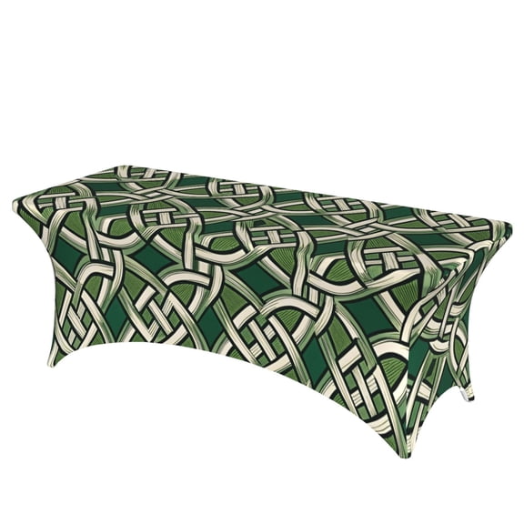 Abstract Celtic Knots Green Stretch Rectangular Table Cover 6FT Elastic Fitted Tablecloth for Parties, Weddings, Banquets