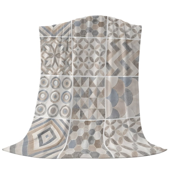 Abstract Ceramic Throw Flannel Blanket Sandy Beige Bohemian Concentric Circles Chevron Super Soft Cozy Bed Blanket, Lightweight Plush Fuzzy Bed Throw for Bedroom Sofa Couch Living Room 30x40in