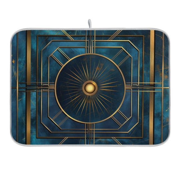 Abstract Cerulean Geometric Dish Drying Mat 16x18 Absorbent Microfiber Draining Rack Pad for Kitchen Counter Sink