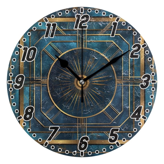 Abstract Cerulean Geometric Round Wall Clock Battery Operated Silent Non-Ticking Bedroom Office Kitchen Home School Decor 10"(Black)