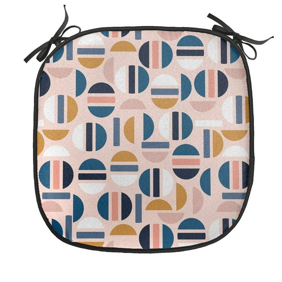Abstract Chair Seating Cushion, Geometric Inspired Simple Contemporary Pattern with Circular Shapes, Soft Seat Pads for Office with Anti-slip Backing, 16"x16", Pale Blush Multicolor, by Ambesonne