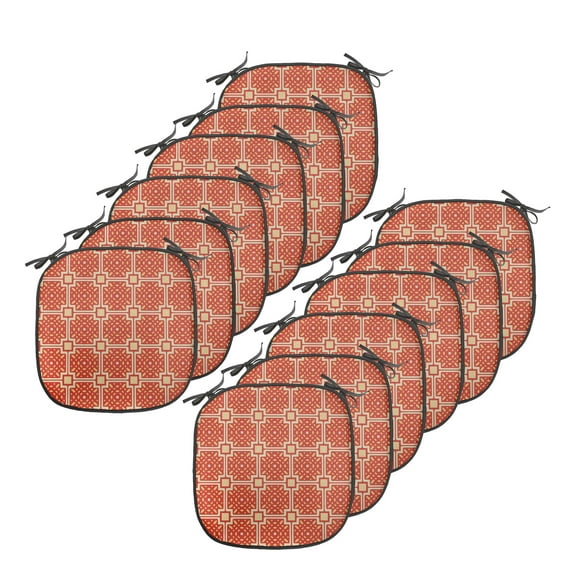 Abstract Chair Seating Cushion Set of 12, Geometric and Dashes or Strokes in a Retro Style, Seat Pads for Office with Anti-slip Backing, 16"x16", Pastel Brown Cinnamon, by Ambesonne