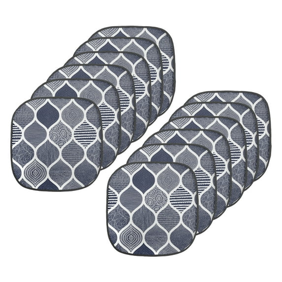 Abstract Chair Seating Cushion Set of 12, Vertical and Horizontal Shapes Stripes and Dots Dashes Mix Pattern, Seat Pads for Office with Anti-slip Backing, 16"x16", Indigo and White, by Ambesonne