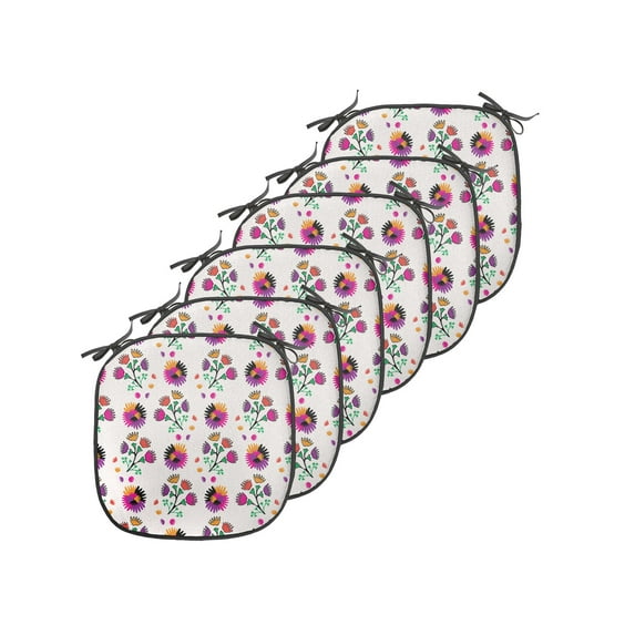 Abstract Chair Seating Cushion Set of 6, Colorful Botany Pattern with Quirky Design Cartoonish Flowers Illustration, Seat Pads for Office with Anti-slip Backing, 16"x16", Multicolor, by Ambesonne