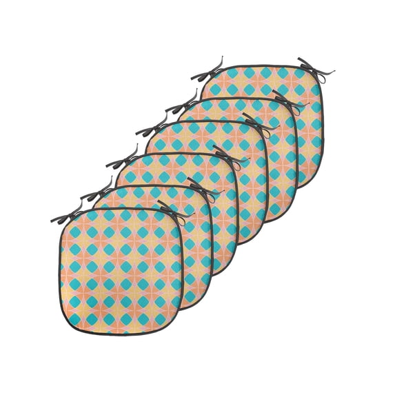 Abstract Chair Seating Cushion Set of 6, Repeating Print of Round Shapes in Colorful Design Vintage Style Circular, Seat Pads with Anti-slip Backing, 16"x16", Mustard and Mustard, by Ambesonne