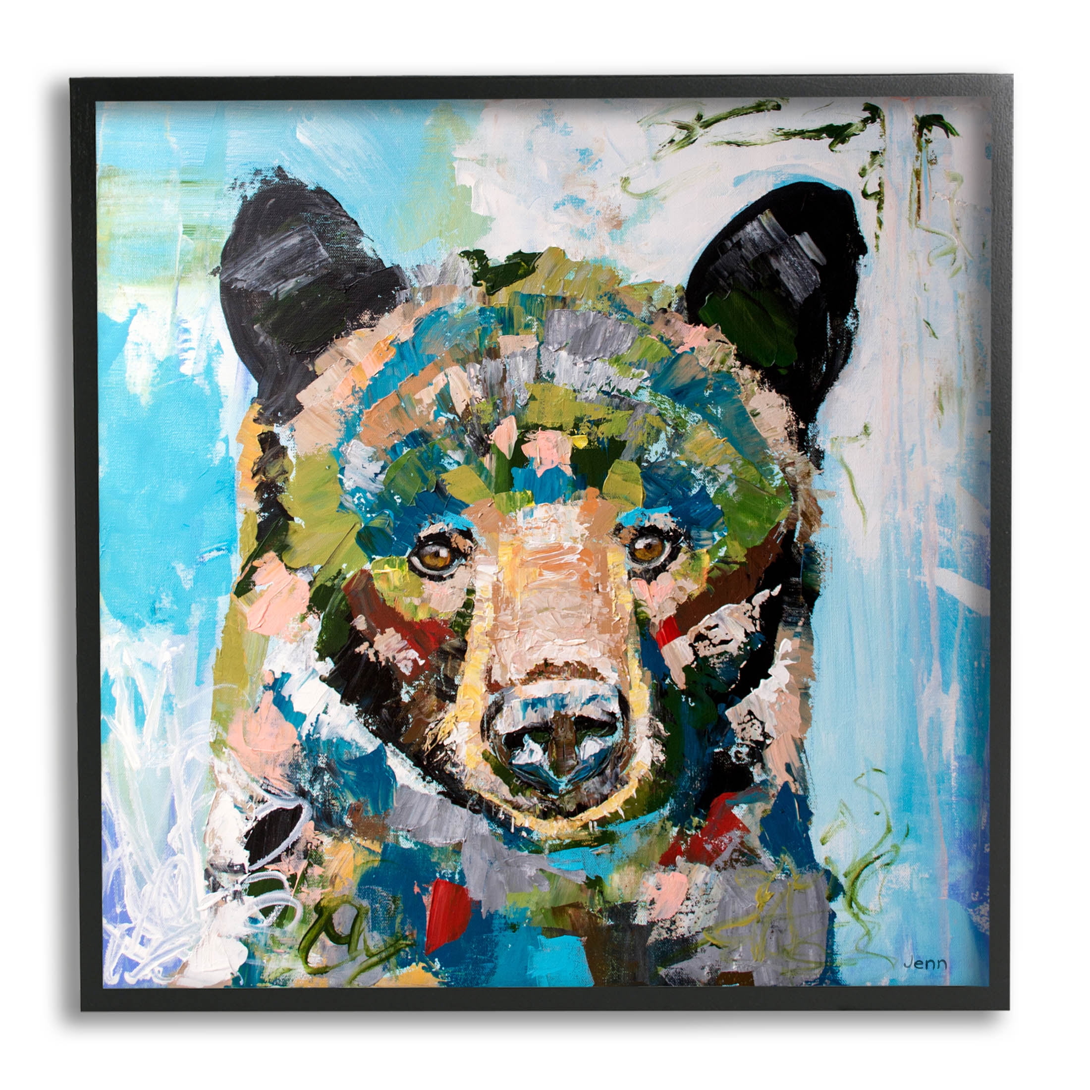 Abstract Chaotic Bear Wildlife Animals & Insects Painting Black Framed Art Print Wall Art