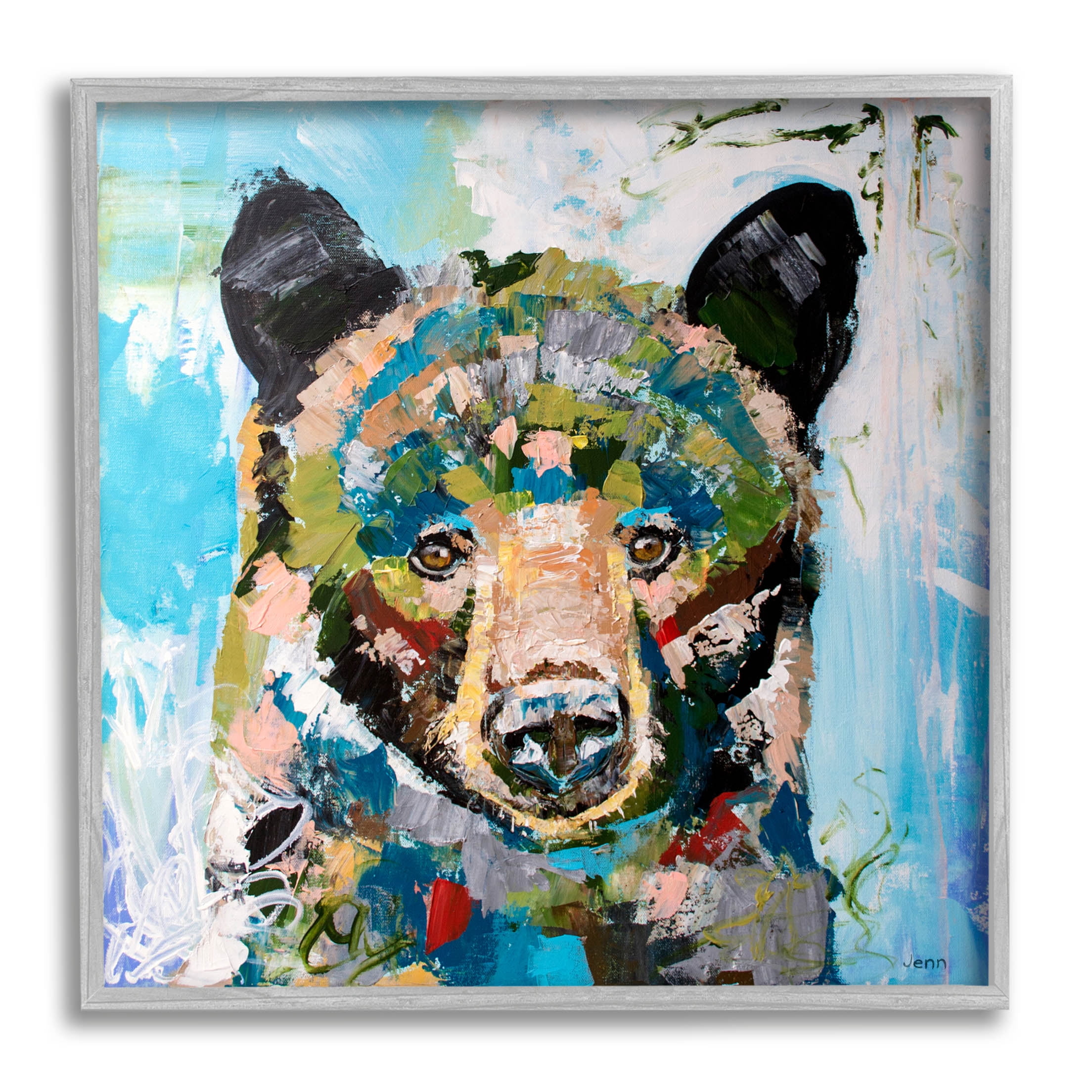 Abstract Chaotic Bear Wildlife Animals & Insects Painting Gray Framed Art Print Wall Art