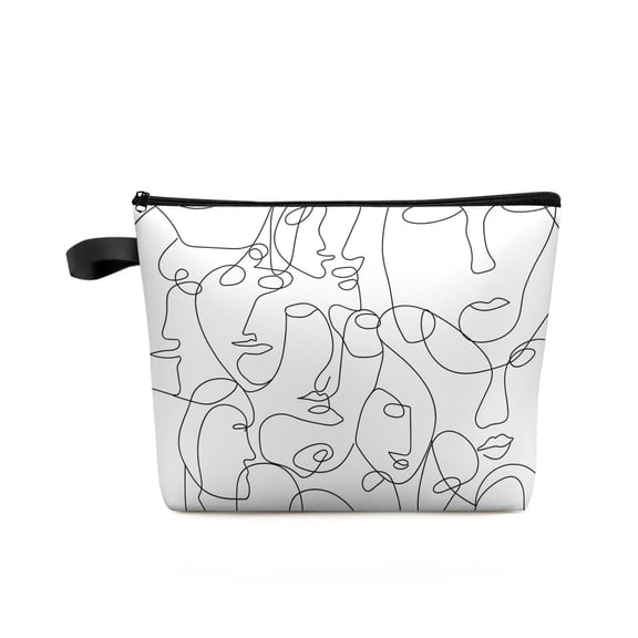 Abstract Character Line Large Capacity Travel Cosmetic Bag Portable Makeup Storage Pouch Women Waterproof Pencil Case