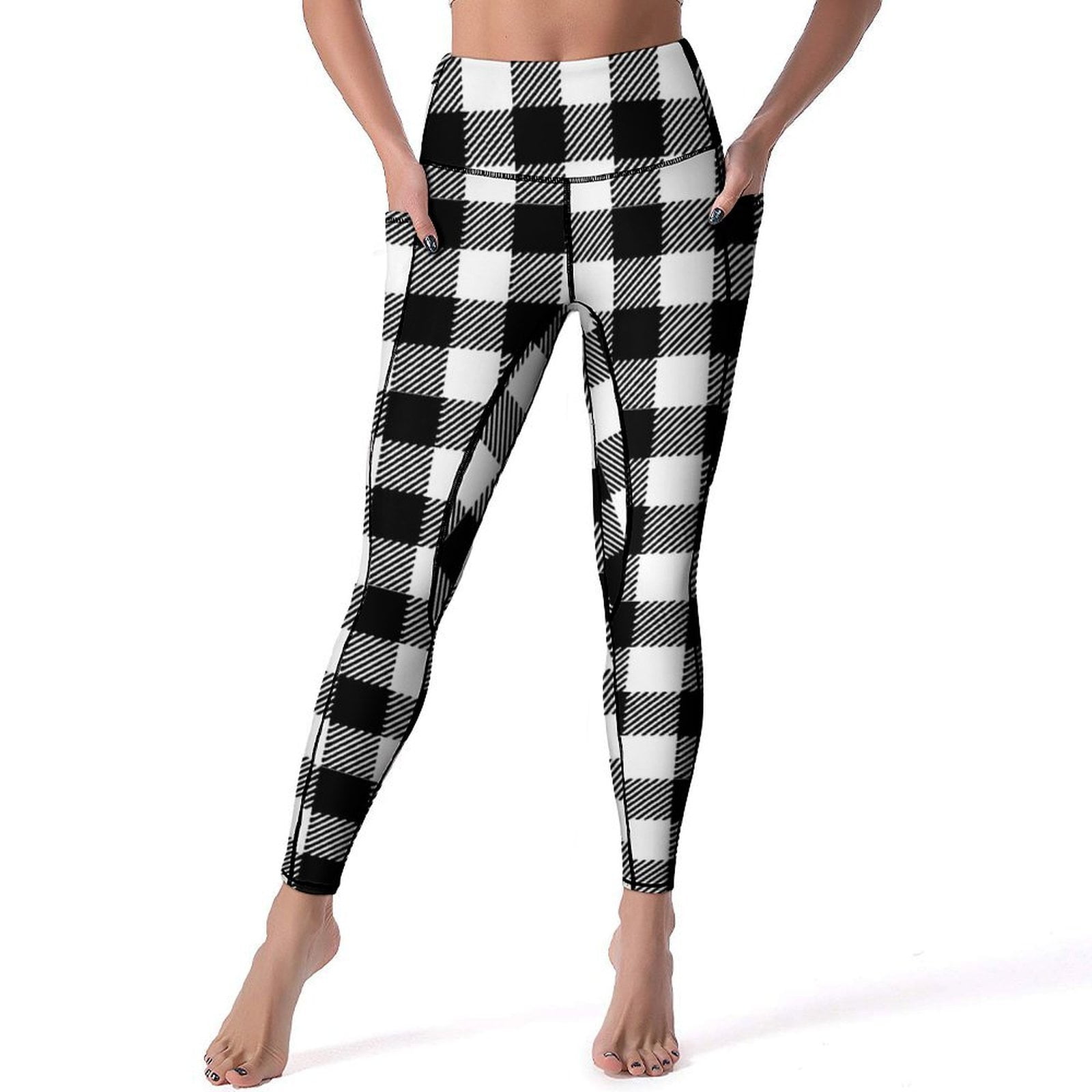 Abstract Check Print Yoga Pants Black Twist Leggings Sexy Push Up