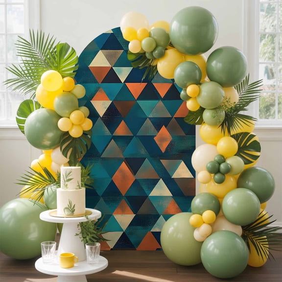 Abstract Check Texture Arch Backdrop Cover, 5FT, Orange Green Blue Check Spandex Arch Covers Double-Sided Backdrop for Wedding Birthday Party Photo Background Decoration