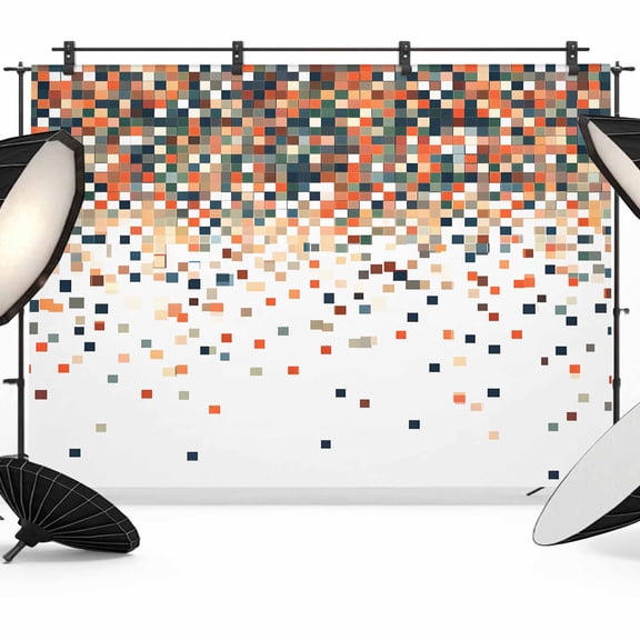 Abstract Check Texture Backdrop for Photography, Orange Green White Check Photo Backdrop Portrait Background Party Banner Photo Backgrounds for Studio Booth Props, 10x8ft