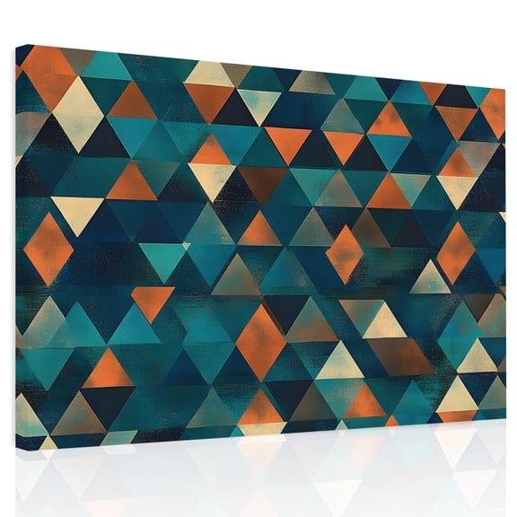 Abstract Check Texture Canvas Print Wall Art, Orange Green Blue Check Wall Decor Modern Artwork Paintings Pictures for Living Room Framed and Stretched Ready to Hang, 12" x 16"