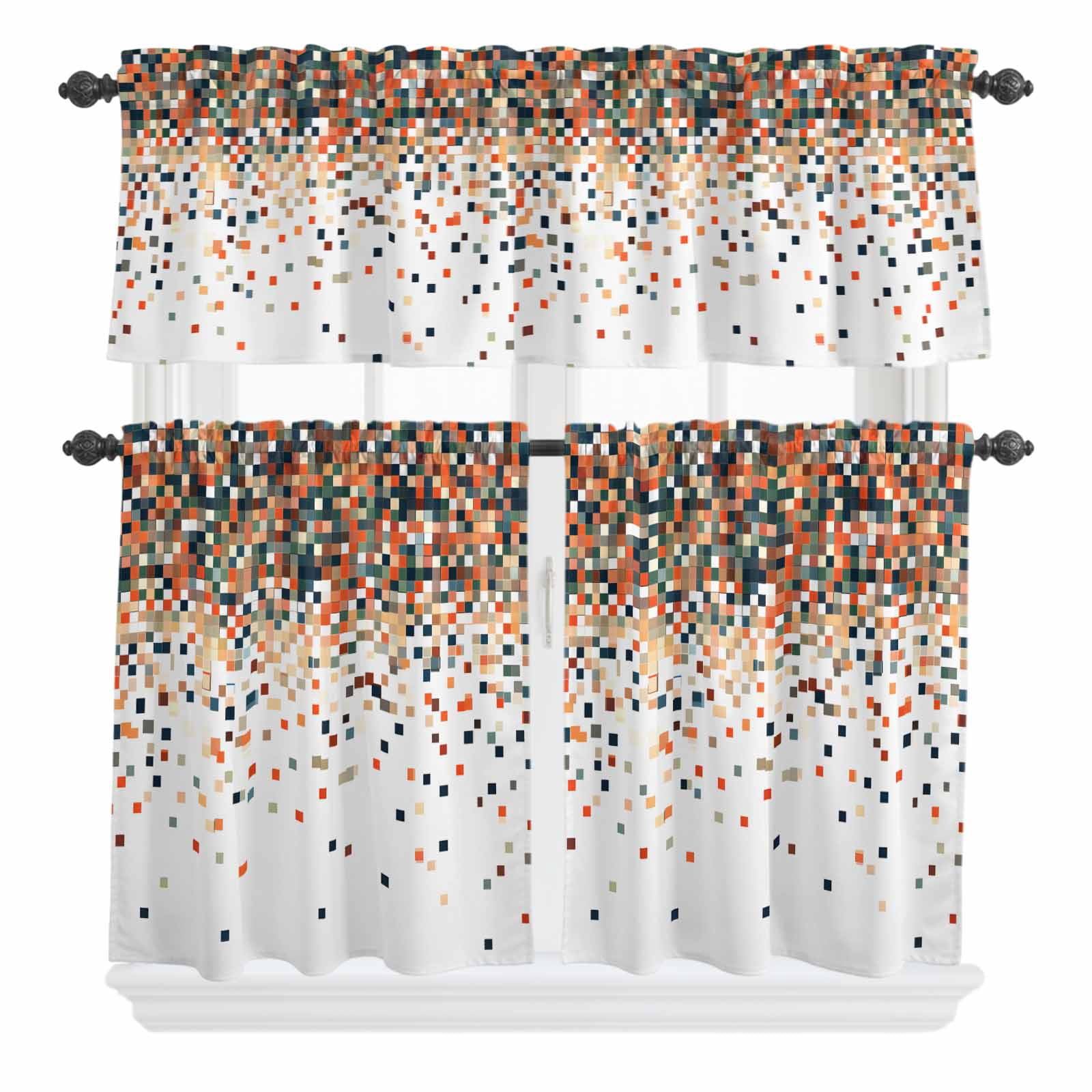 Abstract Check Texture Curtain Valances Set Orange Green White Check ...