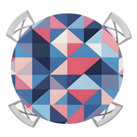 Abstract Check Texture Elastic Fitted Round Table Cover Pink Blue Waterproof Outdoor Tablecloth for Holiday Party, Picnic, Patio & Dining Fits Tables Up to 45"-54"