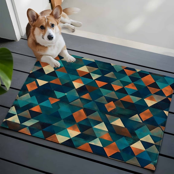 Abstract Check Texture Front Door Rugs 2x3 ft Orange Green Blue Check Small Rug for Entryway Non Slip Washable Bathroom Door Mat Absorbent Floor Mat for Indoor Entrance