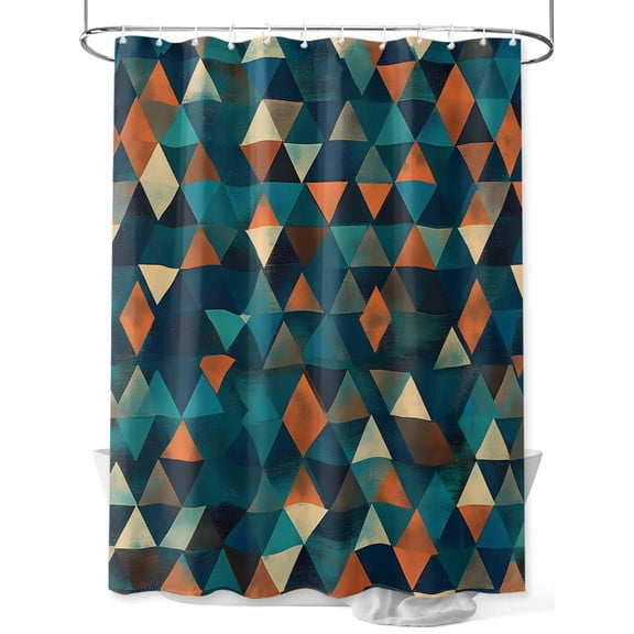 Abstract Check Texture Shower Curtain, Orange Green Blue Check Waterproof Shower Curtain Set with 12 Hooks Lightweight Washable Fabric Shower Curtains for Bathroom 48x72 Inches