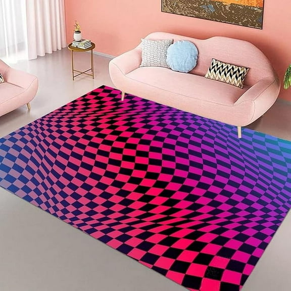 Abstract Checkerboard Ombre Black Red Area Rug For Living Room Bedroom Checkered Carpet Under Dining Table No-Slip Kitchen Laundry Bathroom Floor Cover 3 x 4ft