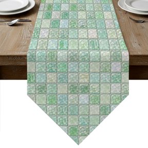 Abstract Checkered Table Runner Linen Burlap Table Runner 36 Inches Small Modern Minimalist Grid Geometric Pattern Dresser Scarves for Kitchen Island Coffee Dining Room Party Holiday Decor 13"x36"