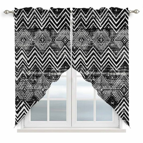 Abstract Chevrons Swag Valance Curtains Zigzags Sharp Lines Bold Urban Charcoal Slate Rod Pocket Swag Curtains Small Window Treatments for Kitchen Bathroom Bedroom 28" W x 36" L, 2 Panels
