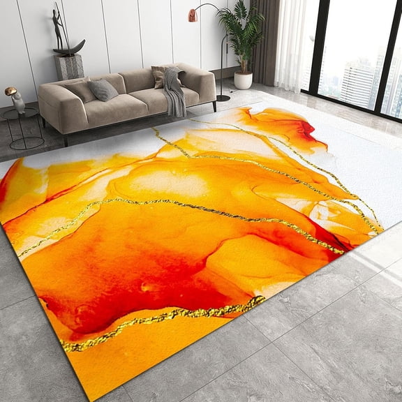 Abstract Chic Splash Red Orange Gold Art Washable Area Rug, Rubber Backed Non-Slip Extra Soft Low Pile Carpet For Bedroom Entryway Hallway Classroom 2x3ft