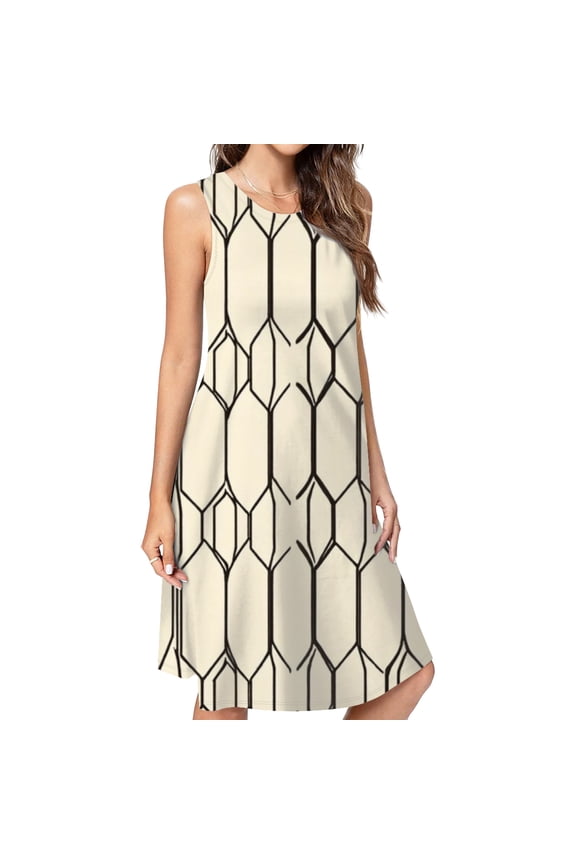 Abstract Chicken Wire Pattern Design Dress Loose Women'S Dress Beach Dresses With Pockets Dresses For Womens