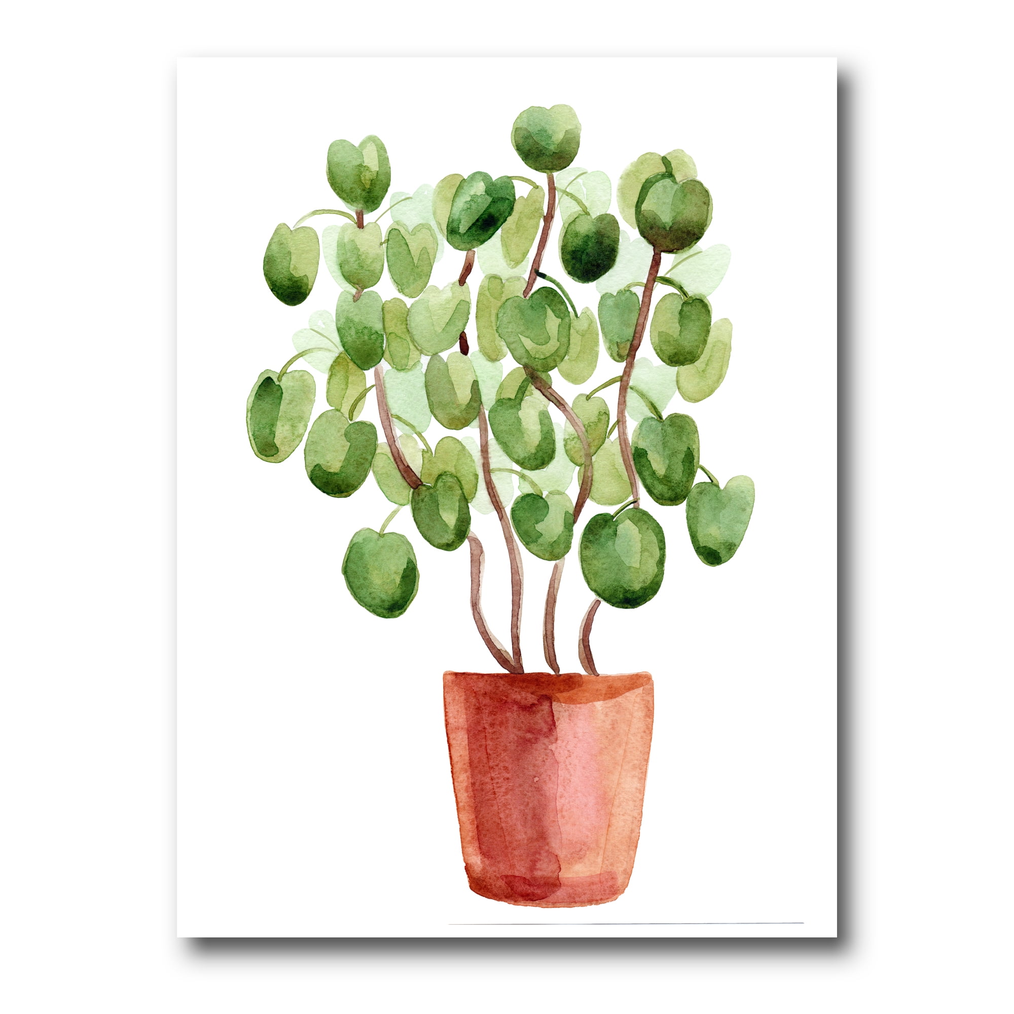 Abstract Chinese Money Plant In Pot 16 in x 32 in Painting Canvas Art Print, by Designart