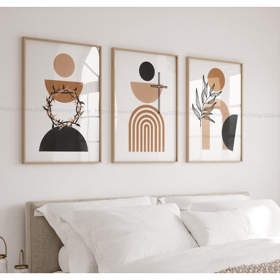 Abstract Christian Art Christian Easter Decor He is Risen Neutral Wall Art Set 3 Stretched Canvas 16x24