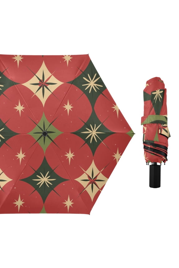Abstract Christmas Patterns Classic Colors All Weather Umbrella Triple Folding Parasol 6 Ribs UV Protection Portable
