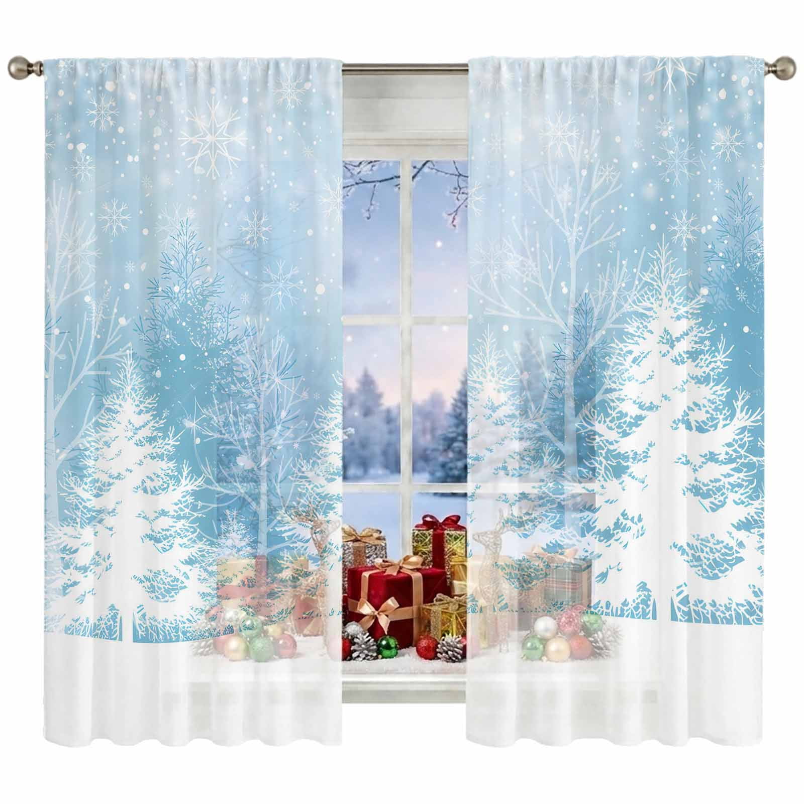Abstract Christmas Tree Forest on Blue Chiffon Sheer Curtains 52x72in ...