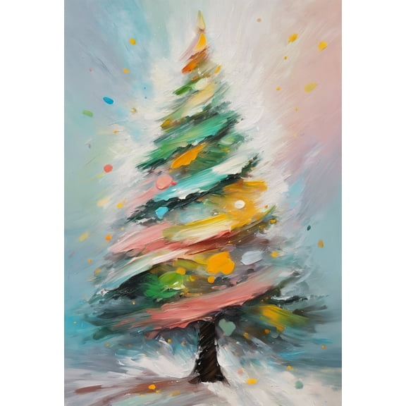 Abstract Christmas Tree Oil Painting I - 12" x 18" Art Print Wall Decor