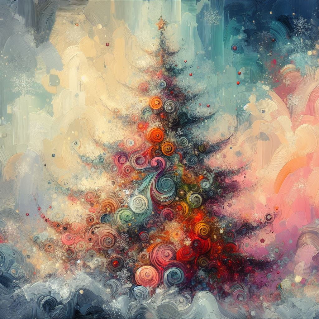 Abstract Christmas Tree Oil Painting II - 12